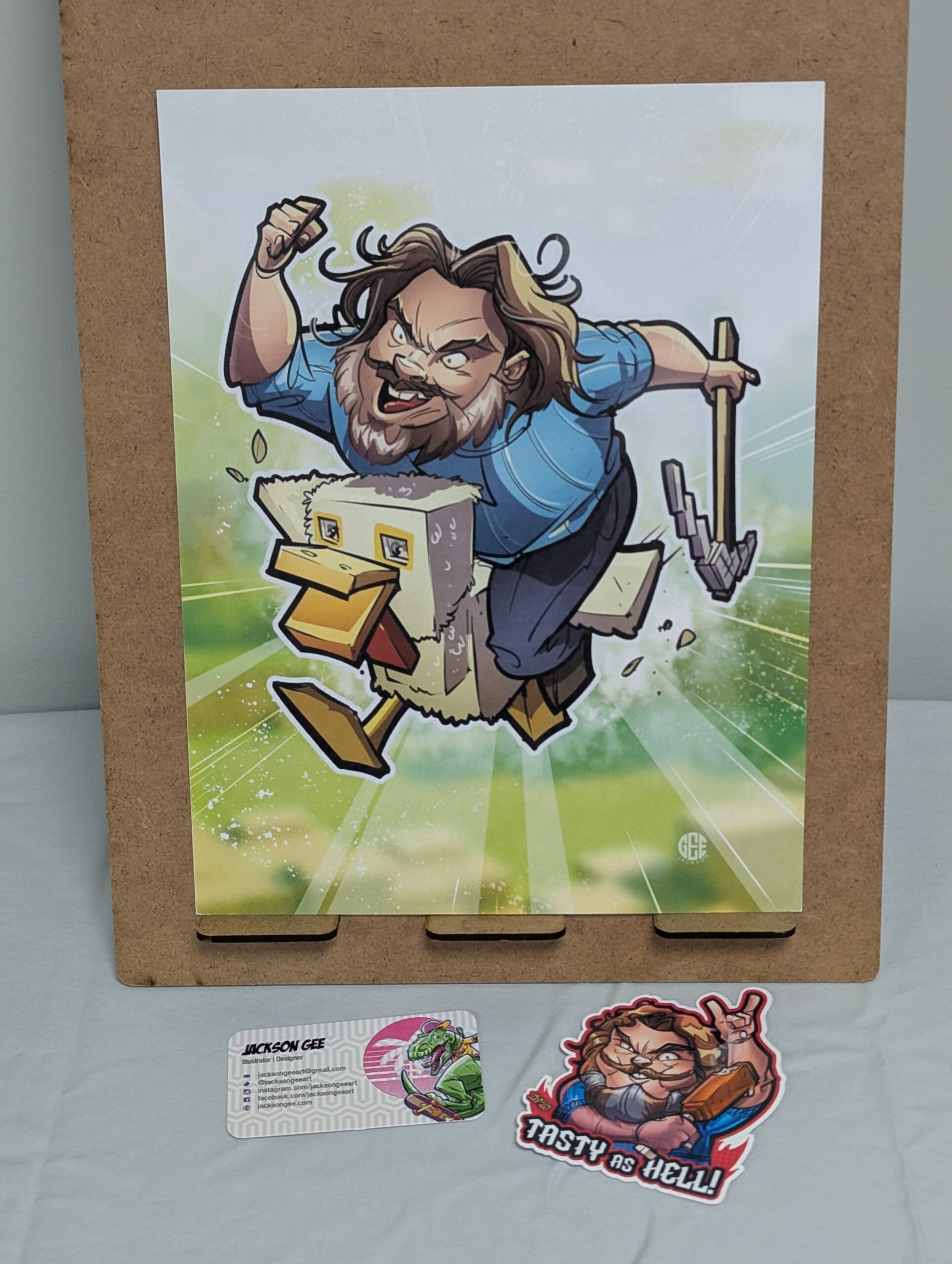 012 - 8.75”x11.5” Minecraft Steve riding a Chicken art print & Steve’s Lava Chicken Sticker
