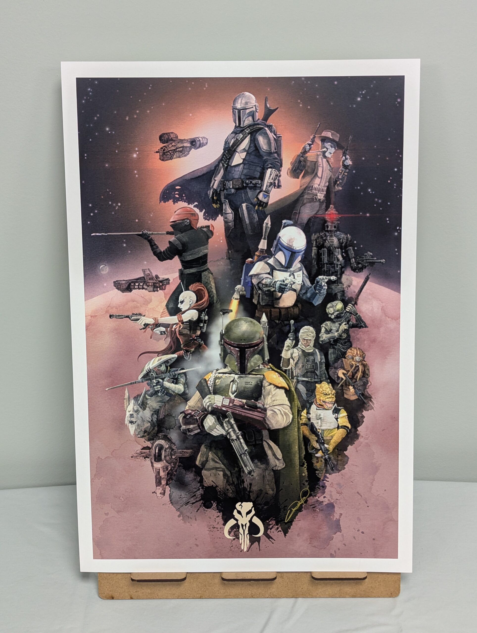 013 - 12”x18” Star Wars Bounty Hunters art print, signed and sketch remarqued by the artist