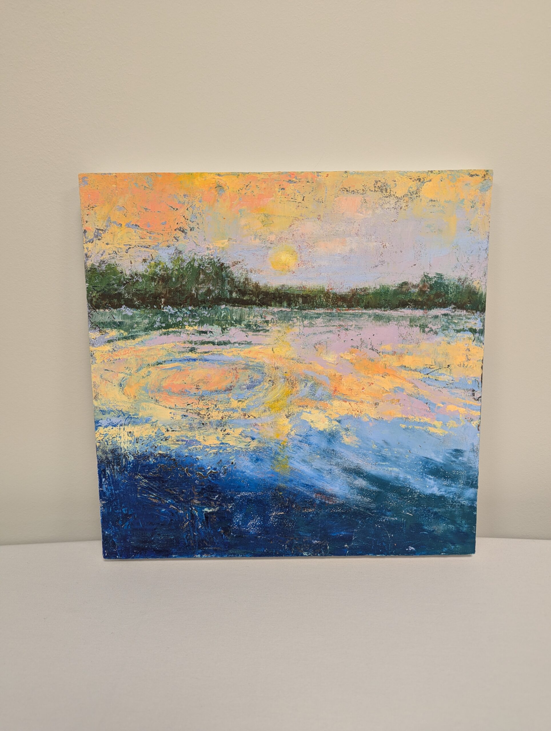 065 - Original Birch Wood Cradled Panel Oil and Cold Wax Painting - Ripple in Time - 12”x12”