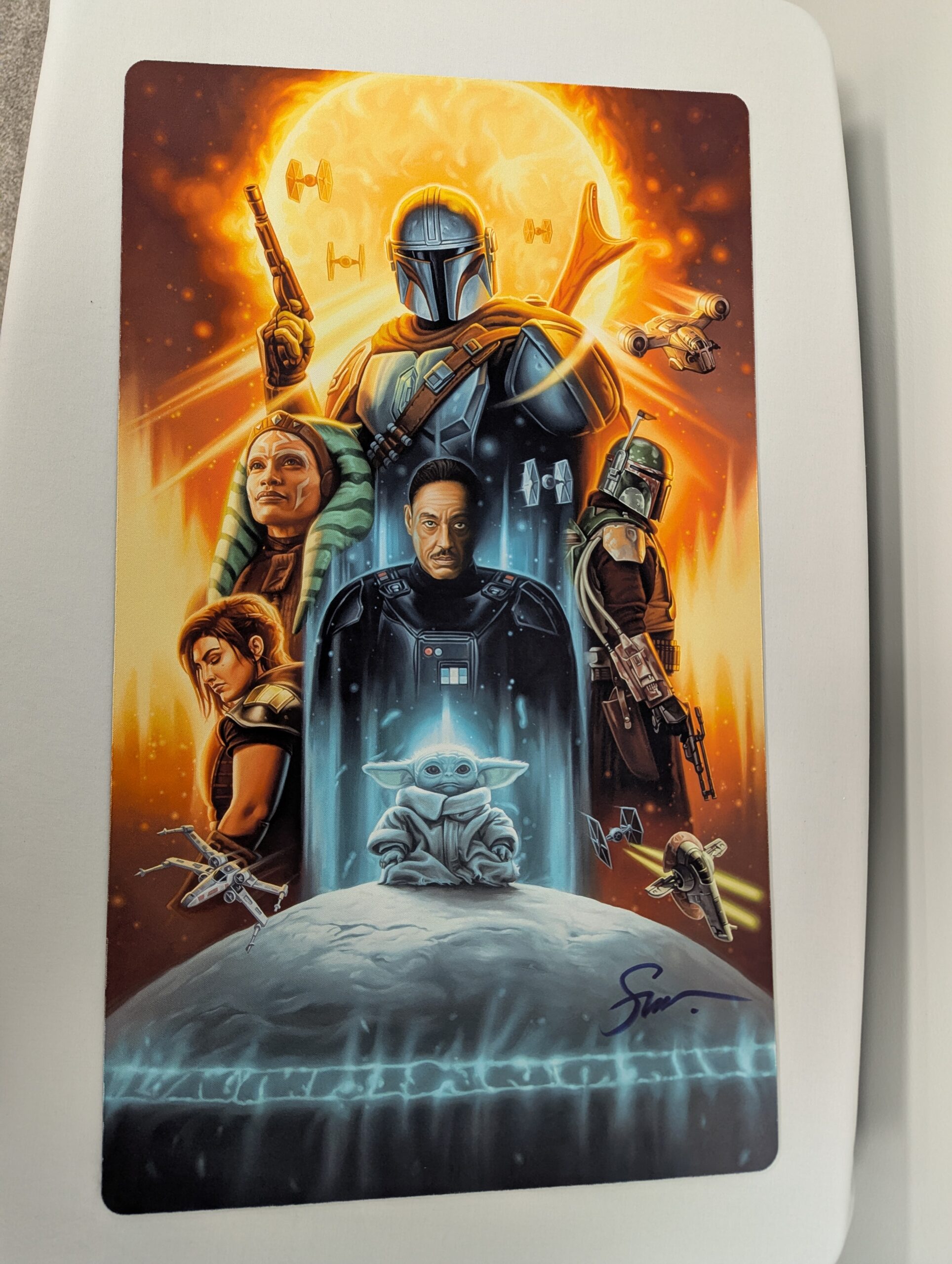 077 - Star Wars the Mandalorian Playmat, signed by the artist - 14”x24”
