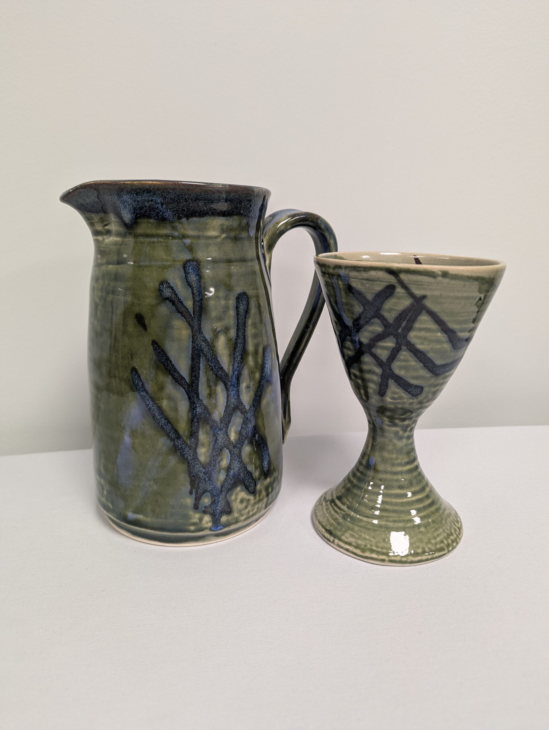 088 - Handmade Pottery - Pitcher (7.75” high) and Goblet (6.75” high)
