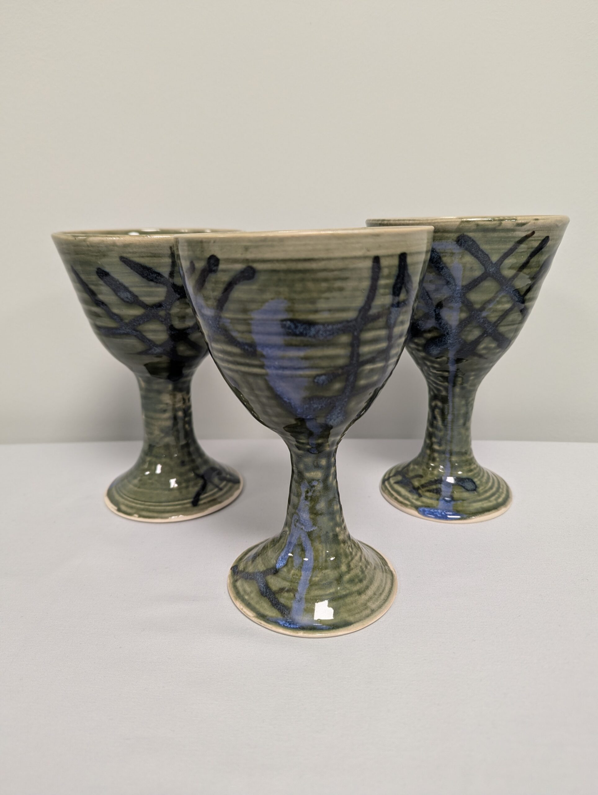 089 - Handmade Pottery - 3 Goblets - 6.75” high