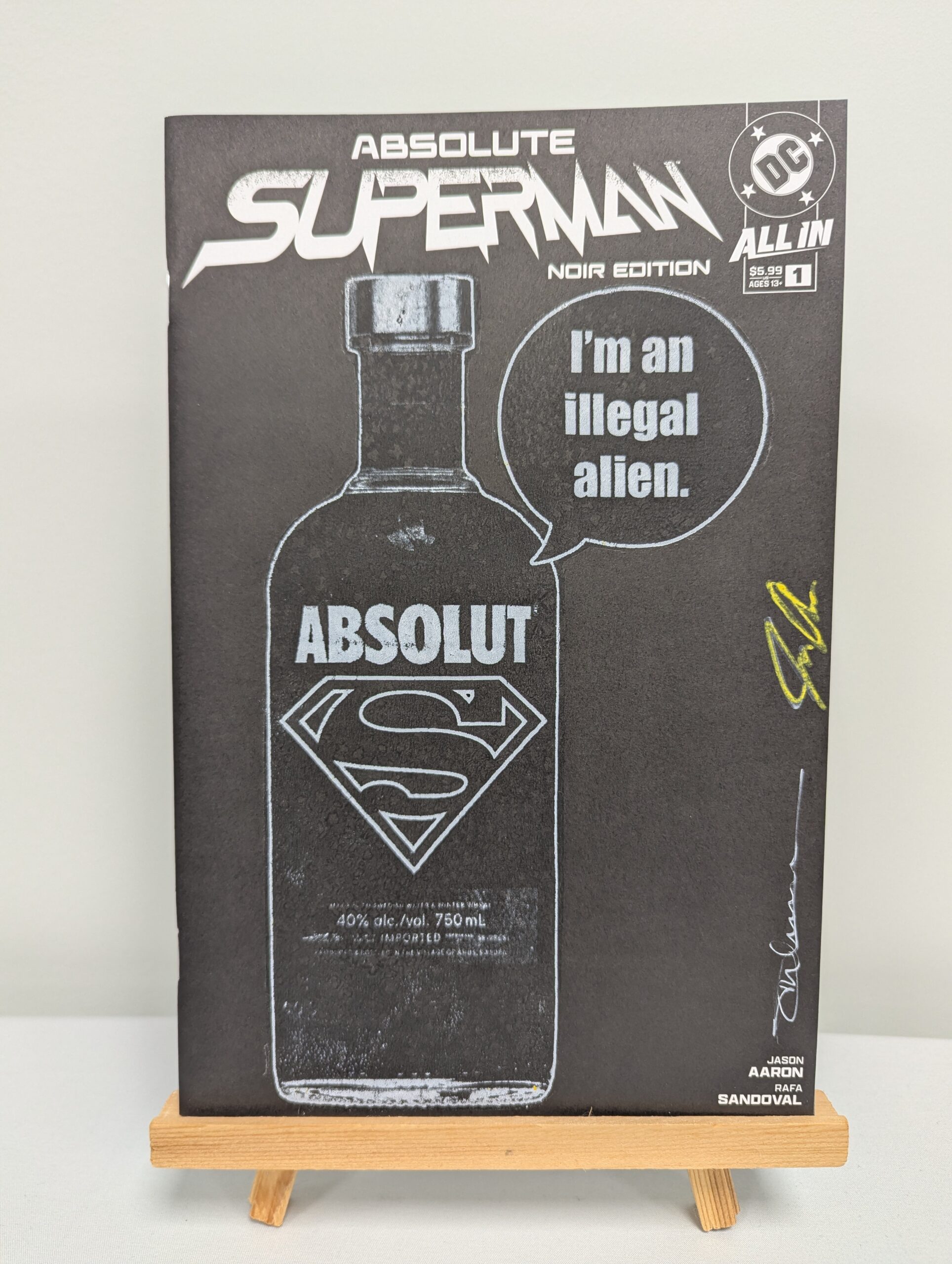 122 - Original Sketch Cover Gelliarts Monoprint - Absolut Superman Bottle - Absolute Superman Blank Issue 1 Comic Book - Signed by Writer Jason Aaron