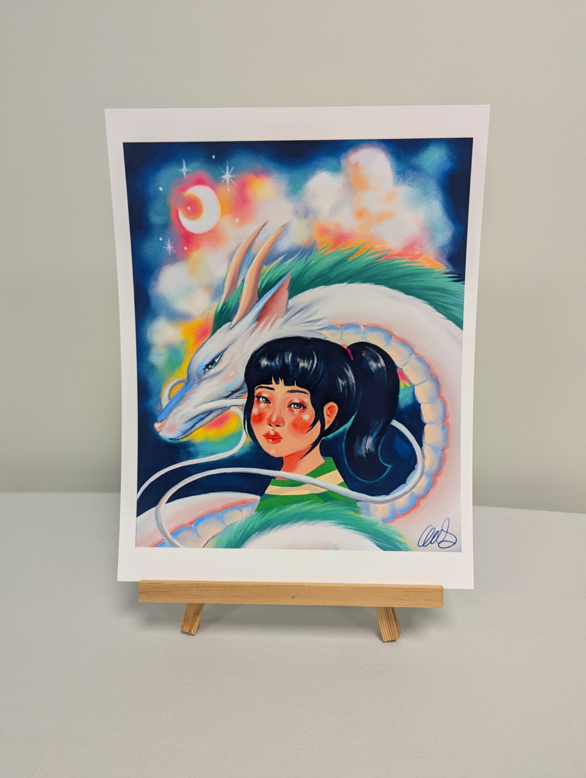 124 - 2 8”x10” art prints - Chihiro and Haku from Spirited Away, Asuka and Rei from Neon Genesis Evangelion