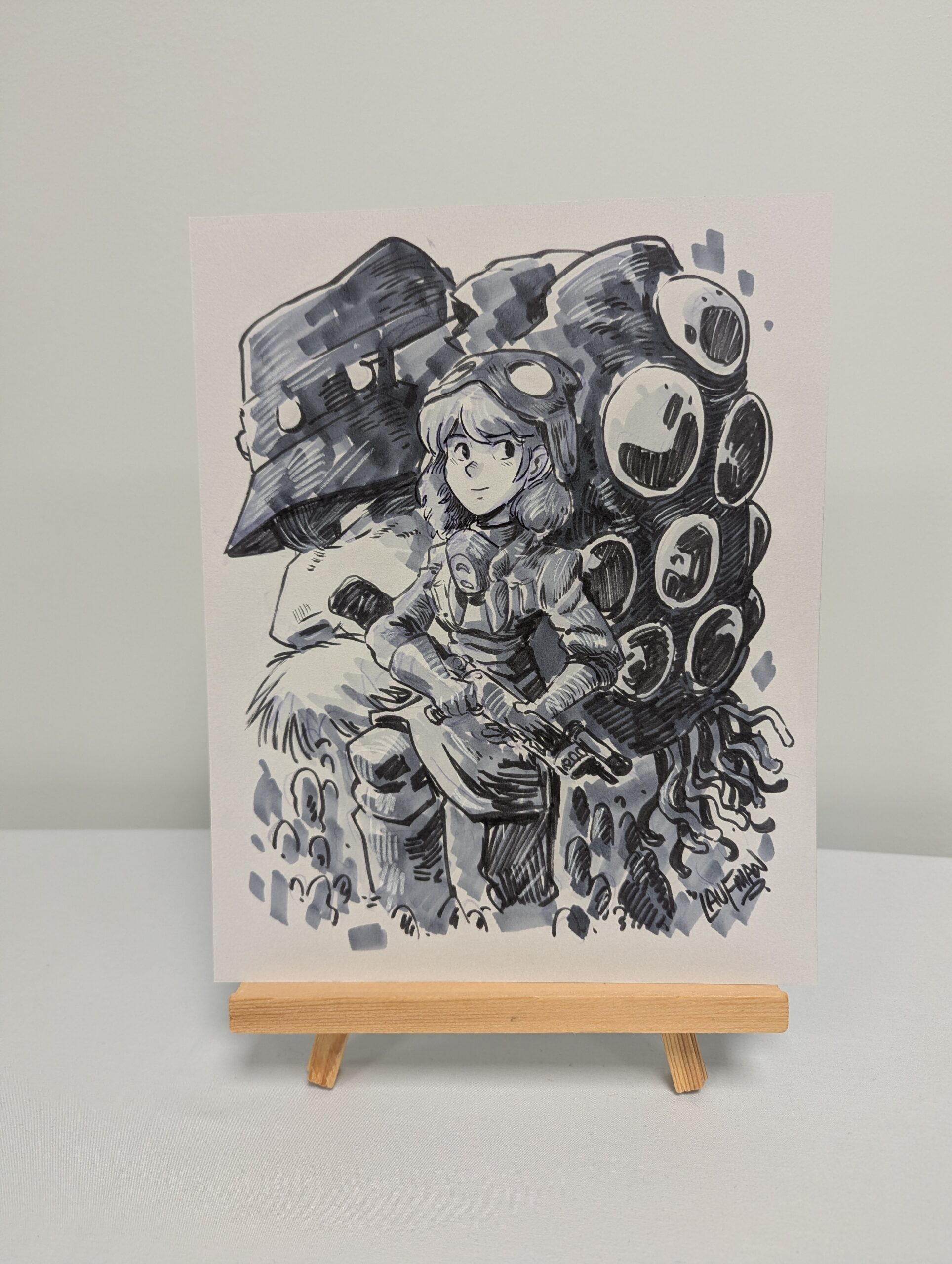 147 - Original Greyscale Inked Art - Princess Nausicaa - Studio Ghibli