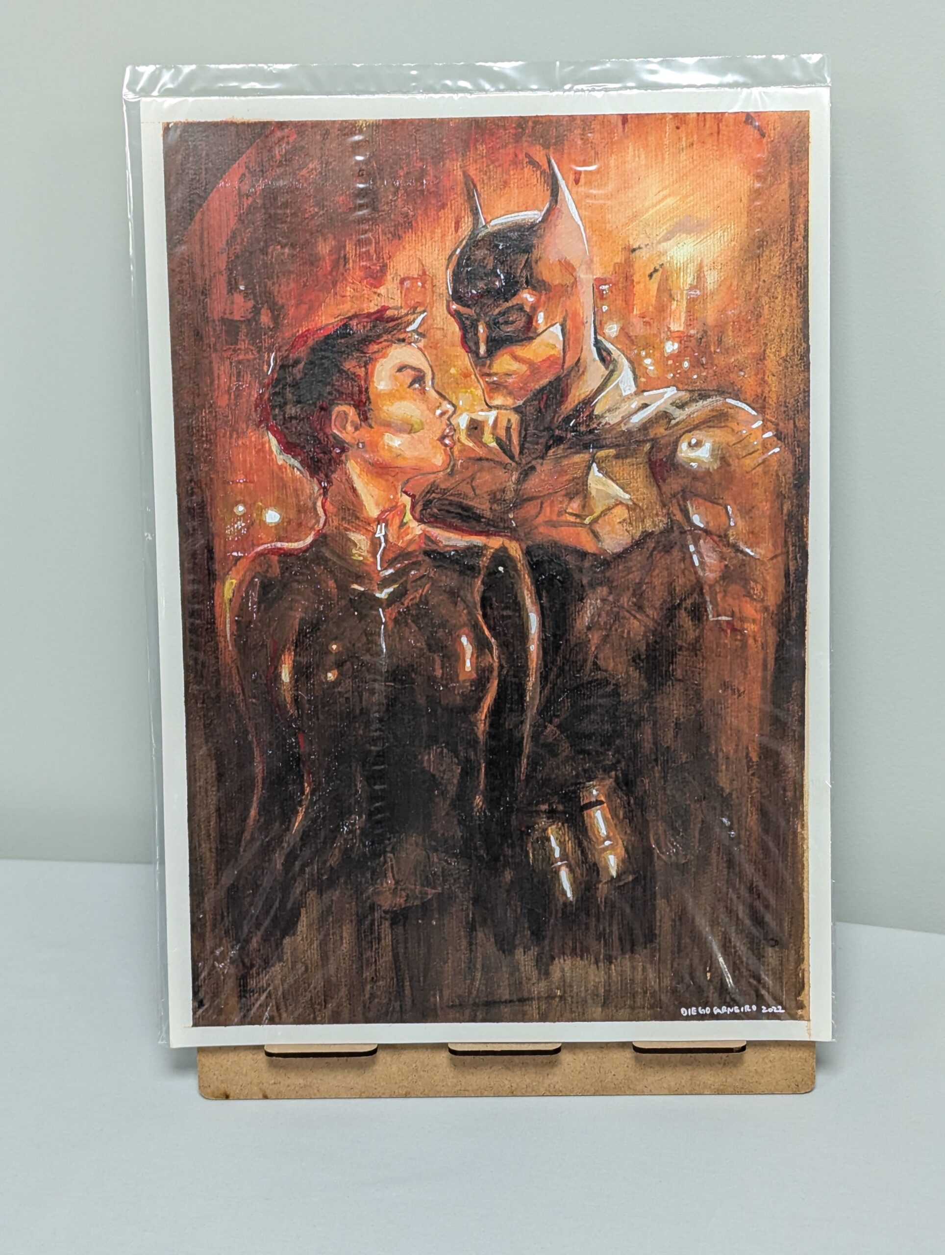 164 - Original Mixed Media Art - Batman and Catwoman 11.5x16.5